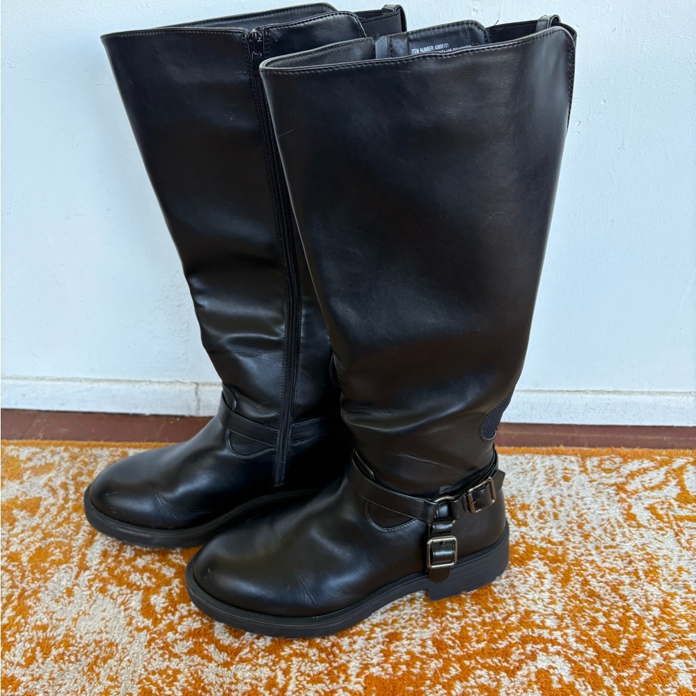 Torrid Black Leather Mid-Calf Wide Calf Boots with Buckle
